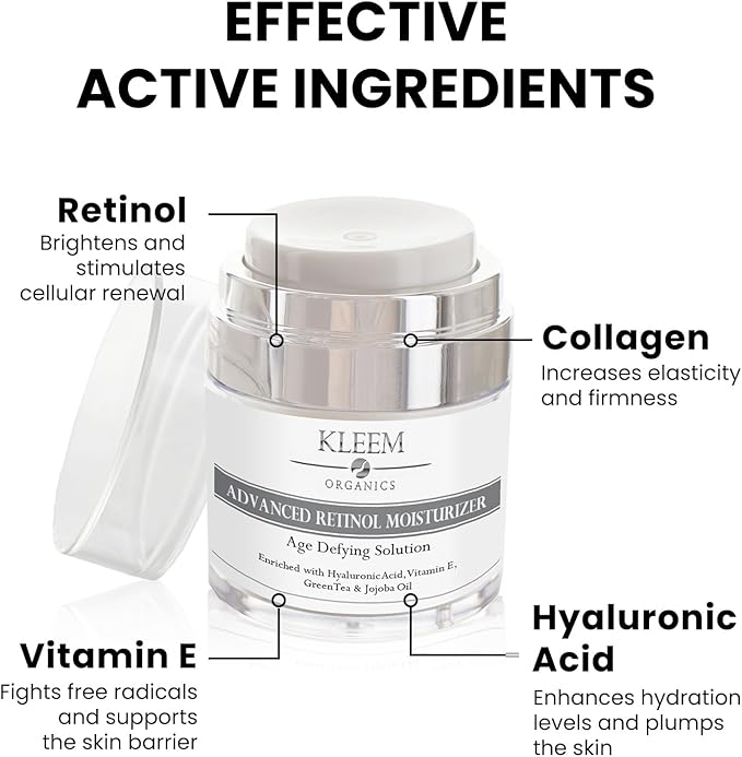 Kleem Organics Retinol Face Cream with Hyaluronic Acid Vitamin E AntiWrinkle Firming Night Cream Hydrating Night Moisturiser to Reduce Lines and Wrinkles For Sensitive Skin 50ml - Image 5