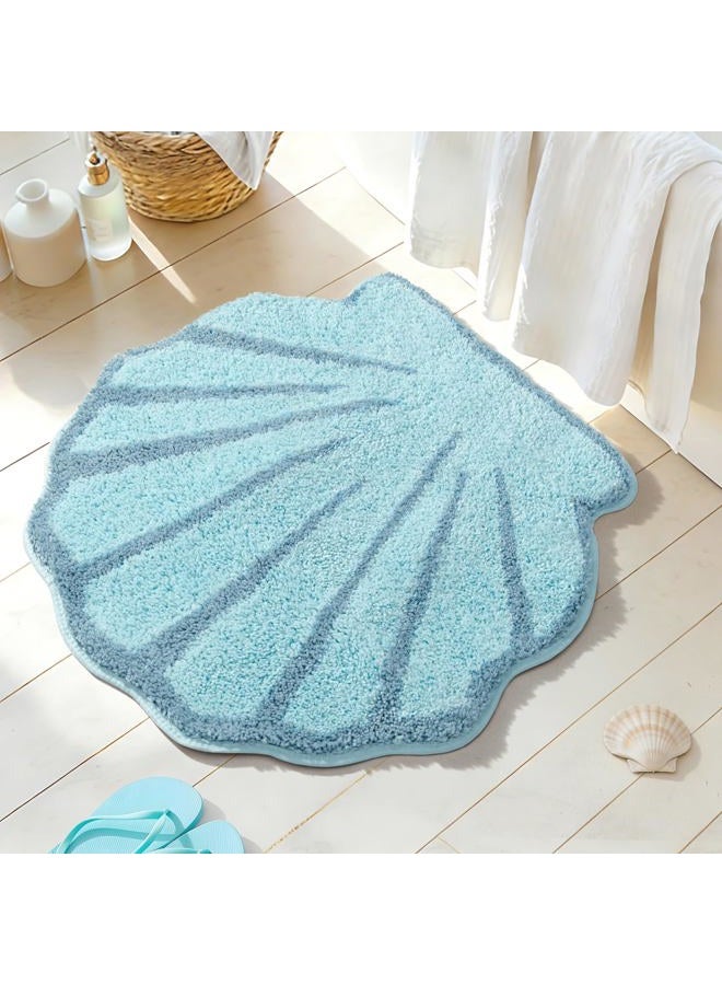 UNIBATH Seashell Bathroom Rugs and Mat Cute Beach Bath Mat for Kids Cartoon Sea Bathroom Decor Aqua Blue Bath Rugs Plush Non-Slip Foot Mat Absorbent Bathtub Rug Washable - Image 1