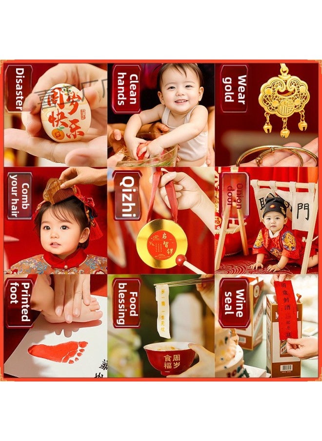 Generic - One-year-old Ceremony Photo Props Baby's Birthday Catch Week Supplies Layout Smart Door Qizhi Gong Food Bowl Wine Seal Paste-Color:Footprinted Photo Frame [3 Sheets Of Paper + Ink Pad] - Image 1