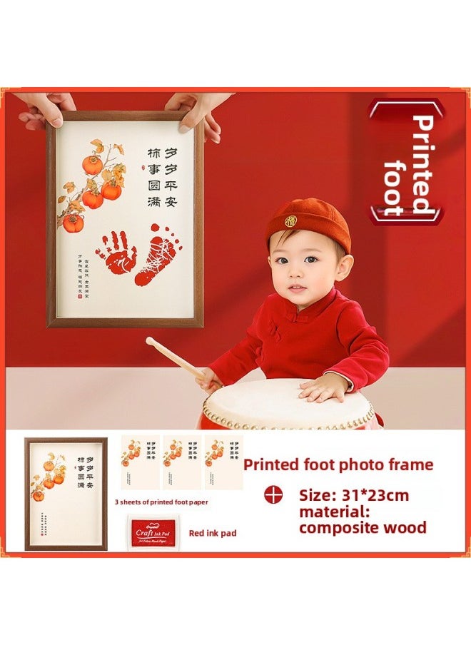 Generic - One-year-old Ceremony Photo Props Baby's Birthday Catch Week Supplies Layout Smart Door Qizhi Gong Food Bowl Wine Seal Paste-Color:Footprinted Photo Frame [3 Sheets Of Paper + Ink Pad] - Image 1