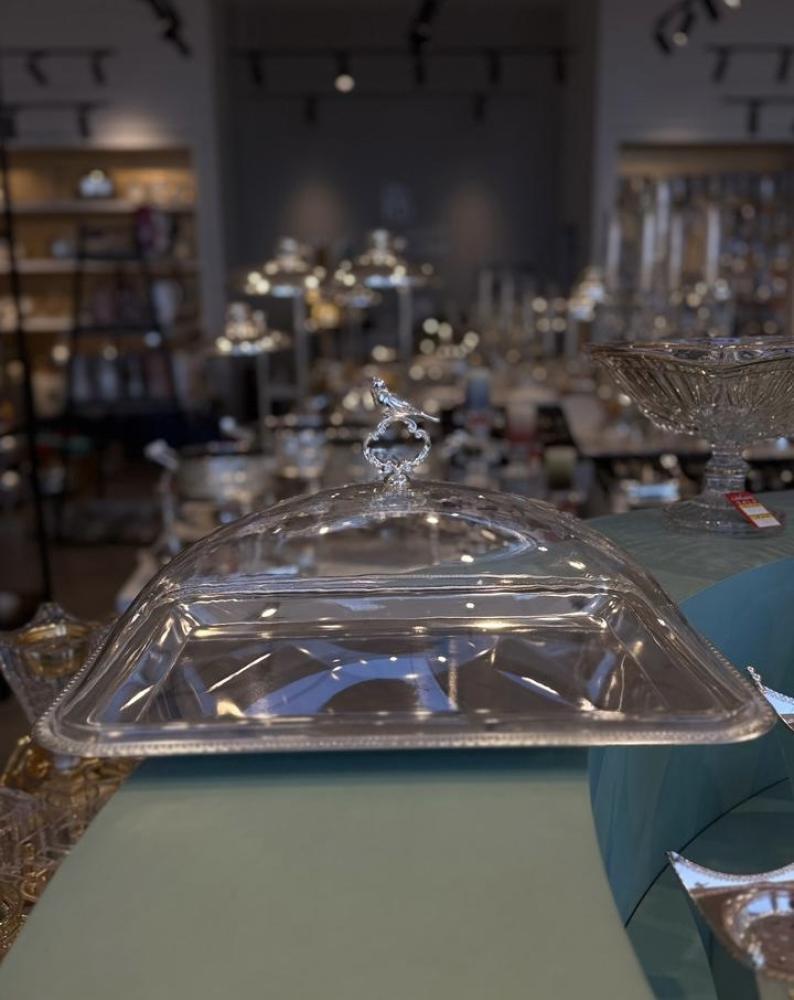 Soleter Bird Serving Dish with Lid Silver - Rectangular Tray with Clear Acrylic Dome Cover, Decorative Bird Handle & Metallic Base, Premium Home Decor for Desserts, Entertaining, Weddings & Special Occasions
