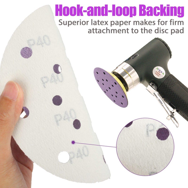 LotFancy أقراص صنفرة LotFancy، 6 بوصة 17 ثقب، 100 قطعة 40 60 80 120 180 220 240 320 400 800 حبيبات متنوعة من ورق الصنفرة الاحترافي، ورق صنفرة دائري مع خطاف وحلقة لمطحنة دوارة عشوائية - Image 4