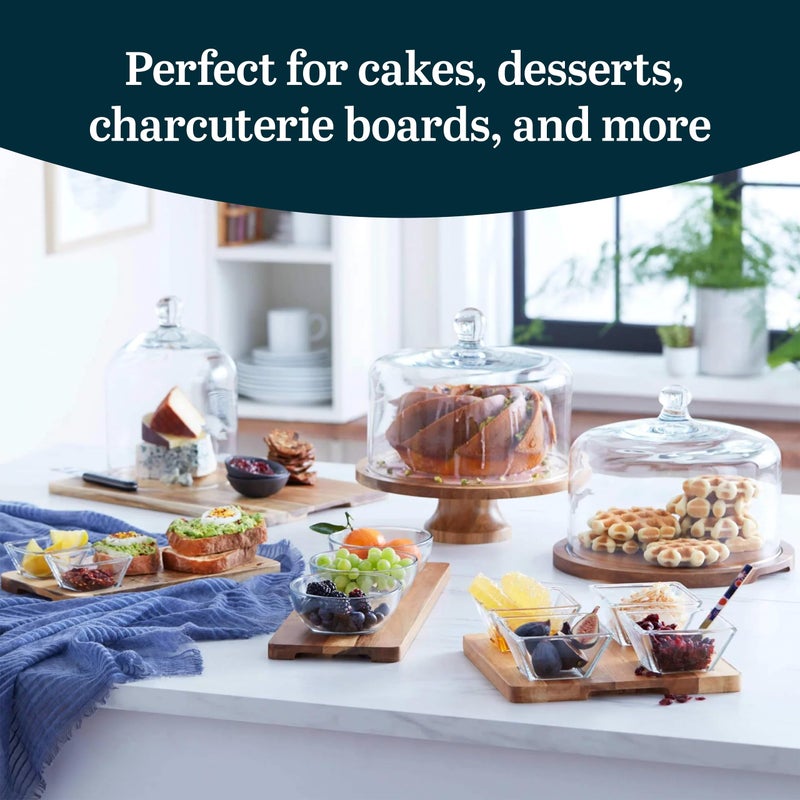 Libbey Acacia Wood Cake Stand with Lid, Footed Cake Stand With Cover, Durable Ball Top Handle Glass Dessert Dome - Image 4