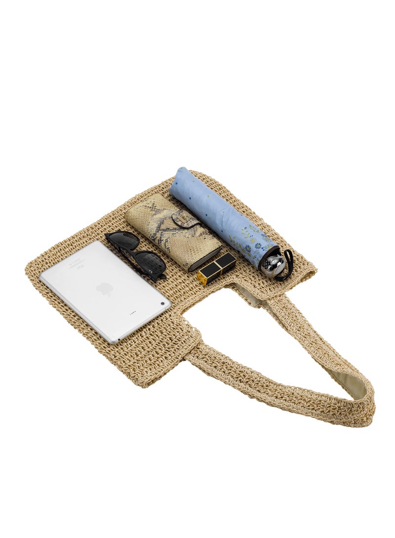 SOLARAE Handmade Straw Beach Tote Bag,Large Capacity Women Woven Tote Bag ,Stylish ,Super light Hobo Bag Shoulder Bag for Beach Picnic Summer Vacation, Beige, Beig - Image 5