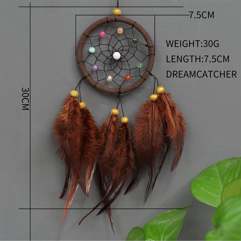 SPANICE Small Dream Catchers for Cars Rear View Mirror, Feather Dream Catchers Car Charm for Car Wall Bedroom Hanging Decorations (Style 5-Coffee) - Image 2