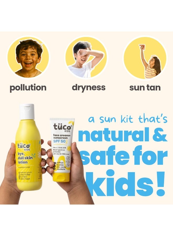 TuCo مجموعة Tuco® Kids لبشرة مشرقة | كريم الوجه بالزعفران (واقي شمس) (50 جم) ولوشن الجسم المرطب اليومي (200 مل) | للحماية من الشمس وإشراقة البشرة | حماية واسعة النطاق (UVA/UVB PA++++) | للفئات العمرية: 2-5، 5-10، و10-15 سنة - Image 4