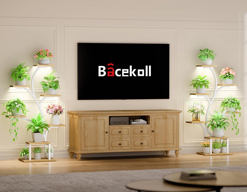 BACEKOLL Plant Stand Indoor with Grow Lights, 7 Tiered Indoor Plant Shelf, 49" Corner Plant Stands for Indoor Plants, Metal Plant Flower Display Shelf, Tree-Shaped Plant Rack for Home, Patio, Natural - Image 2