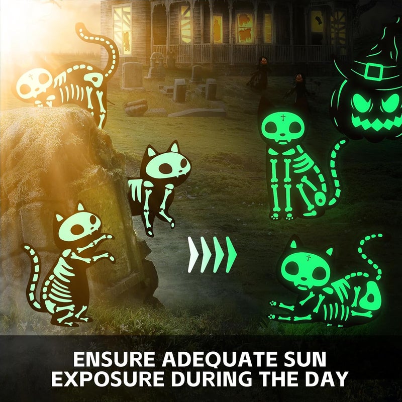 Thuodo Halloween Decorations Outdoor, 7 Pack Glow in The Dark Pumpkin and Skeleton Black Cat Yard Signs, Halloween Silhouette Yard Signs with Stakes, Waterproof Outside Yard Lawn Decor for Kids Home Party - Image 5