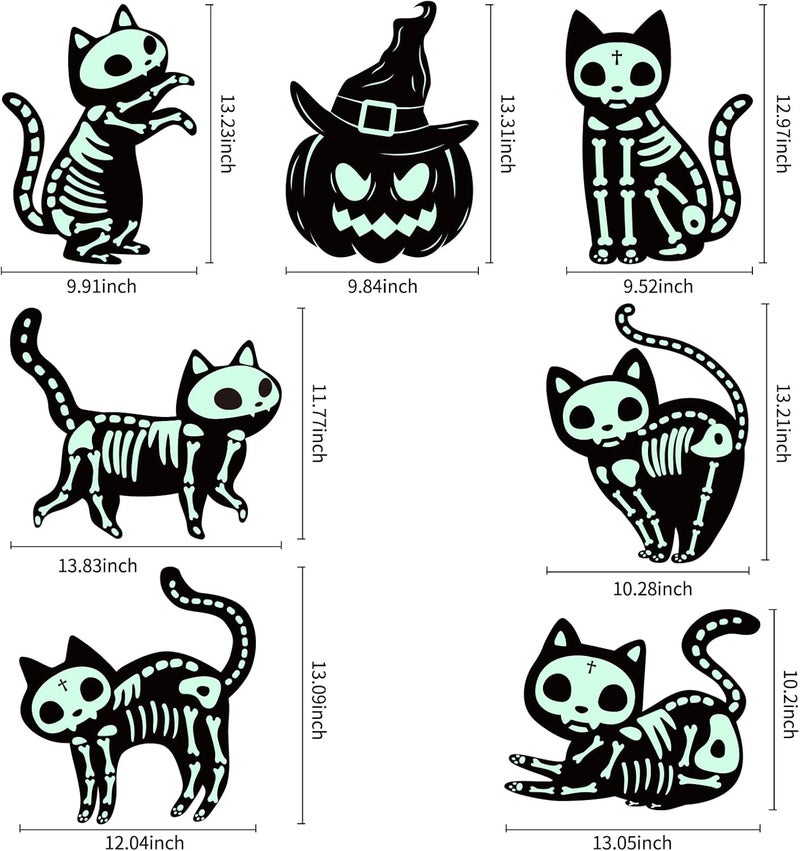 Thuodo Halloween Decorations Outdoor, 7 Pack Glow in The Dark Pumpkin and Skeleton Black Cat Yard Signs, Halloween Silhouette Yard Signs with Stakes, Waterproof Outside Yard Lawn Decor for Kids Home Party - Image 2