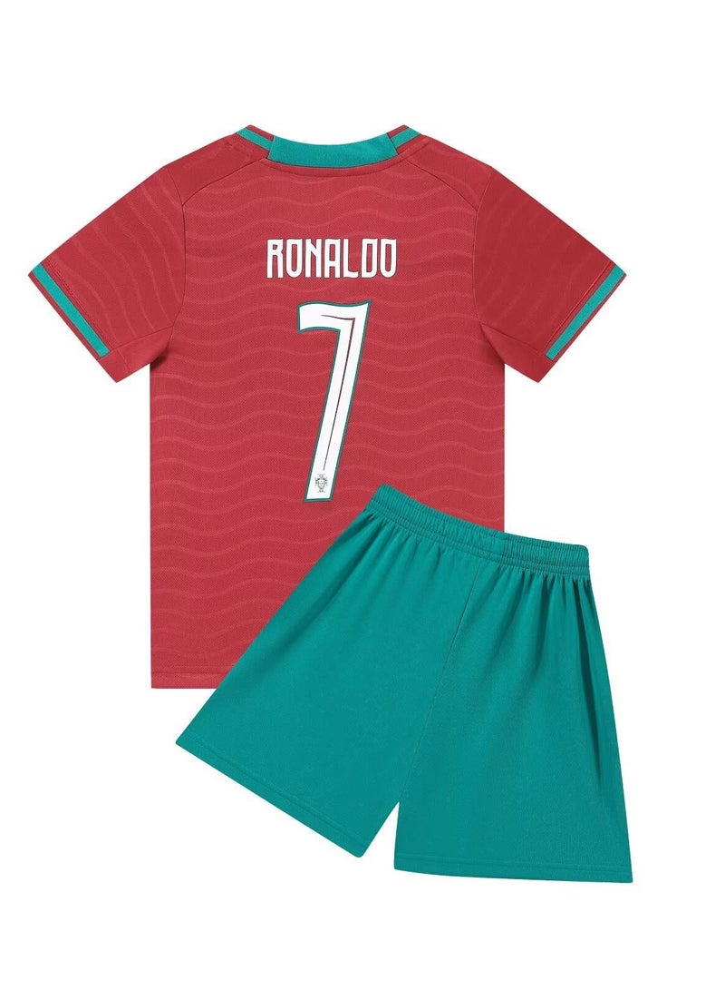 Ronaldo طقم قميص البرتغال الأساسي للأطفال – رقم 7 رونالدو – زي كرة قدم – مقاسات متعددة للأطفال – للمعجبين والأصدقاء - Image 1