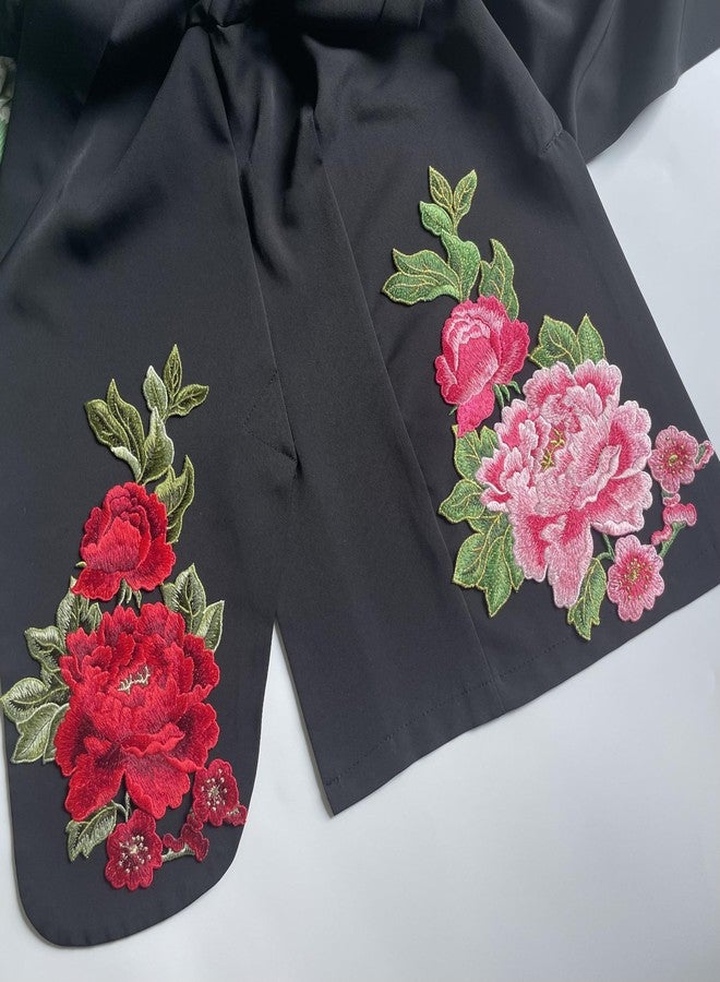 Buysk 1 Piece Sew on Embroidered Applique Floral Patches Beautiful Flower Patches for Sew on Clothes Jackets Hat DIY Decoration (Pink Peony) - Image 5