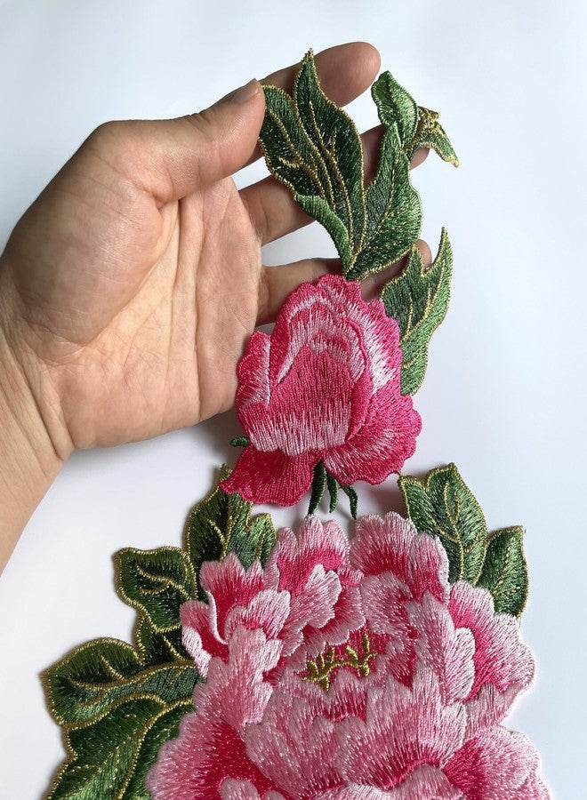 Buysk 1 Piece Sew on Embroidered Applique Floral Patches Beautiful Flower Patches for Sew on Clothes Jackets Hat DIY Decoration (Pink Peony) - Image 3