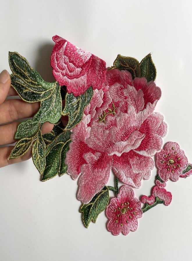 Buysk 1 Piece Sew on Embroidered Applique Floral Patches Beautiful Flower Patches for Sew on Clothes Jackets Hat DIY Decoration (Pink Peony) - Image 4