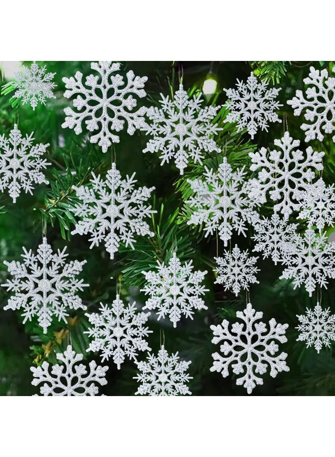 kockuu 36pcs Christmas Silver Snowflake Ornaments Plastic Glitter Snow Flakes Ornaments for Winter Christmas Tree Decorations Size Varies Craft Snowflakes - Image 1