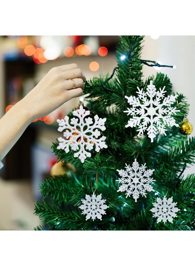 kockuu 36pcs Christmas Silver Snowflake Ornaments Plastic Glitter Snow Flakes Ornaments for Winter Christmas Tree Decorations Size Varies Craft Snowflakes - Image 5