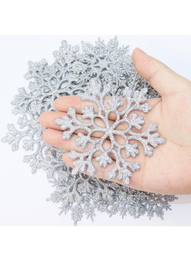kockuu 36pcs Christmas Silver Snowflake Ornaments Plastic Glitter Snow Flakes Ornaments for Winter Christmas Tree Decorations Size Varies Craft Snowflakes - Image 3