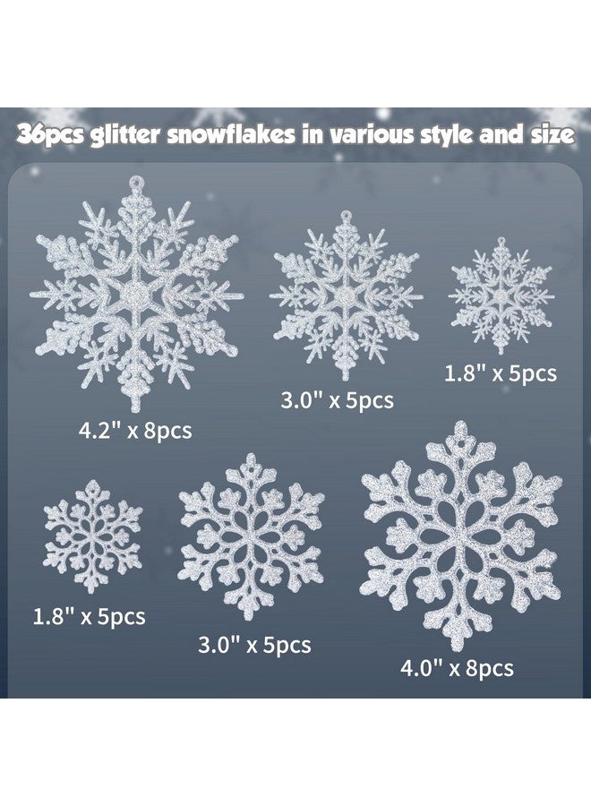 kockuu 36pcs Christmas Silver Snowflake Ornaments Plastic Glitter Snow Flakes Ornaments for Winter Christmas Tree Decorations Size Varies Craft Snowflakes - Image 4