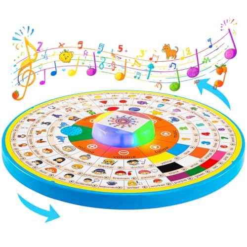 YOOOYOOO Age 1 2 3 Toddler Learning Words Pronunciation Machine12 Month Kids Early Education ToysChildren Electronic Interactive Point Readerwith Music RGB Lights1283inch Diameter Rotating Wheel - Image 5