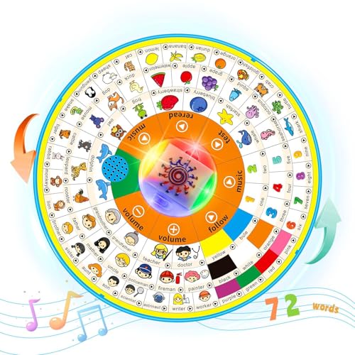 YOOOYOOO Age 1 2 3 Toddler Learning Words Pronunciation Machine12 Month Kids Early Education ToysChildren Electronic Interactive Point Readerwith Music RGB Lights1283inch Diameter Rotating Wheel - Image 1