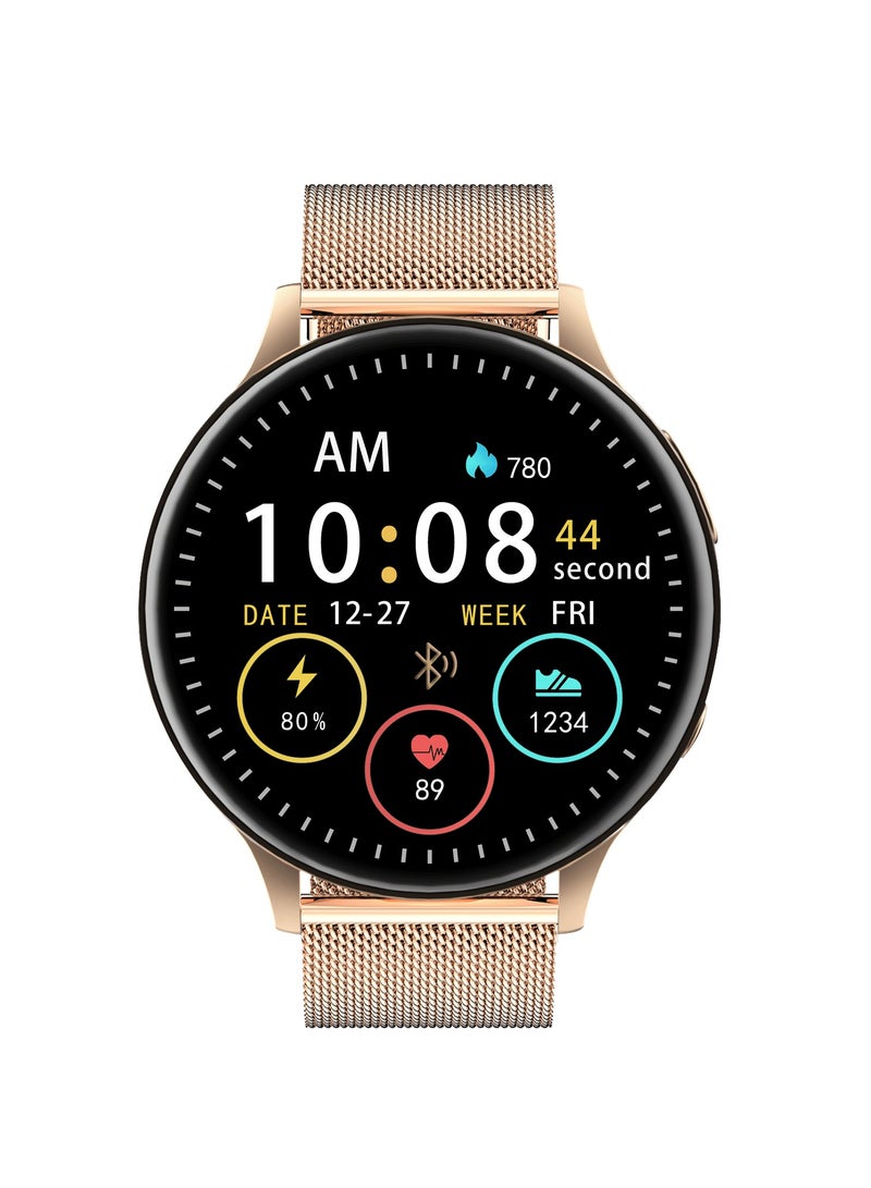LIGE New Smart Watch For Women 1.28" AMOLED Screen Sports Bluetooth Calling IP67 Waterproof Mesh Rose Gold & Silicone Pink Strap  - Image 2
