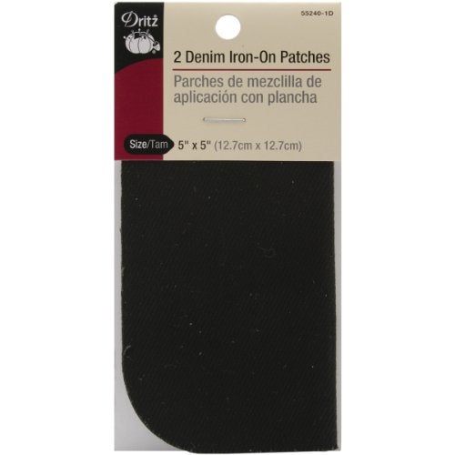 Dritz 55240-1D Patches, Iron-On, Denim, Black, 5 x 5-Inch (2-Count) - Image 1