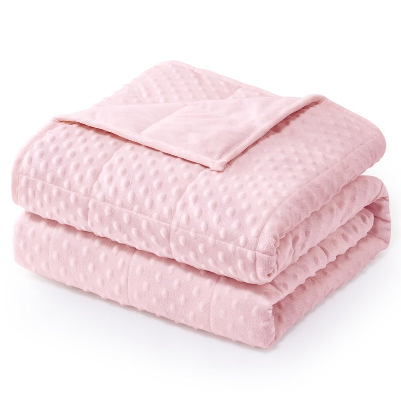 Wemore Minky Dot Weighted Blanket for Adults Queen Size 15 lbs Soft Cozy Heavy Blanket for Stress Relief and Sleep Promotion Breathable Blanket for AllSeason with Glass Beads Pink 60 x 80 inches