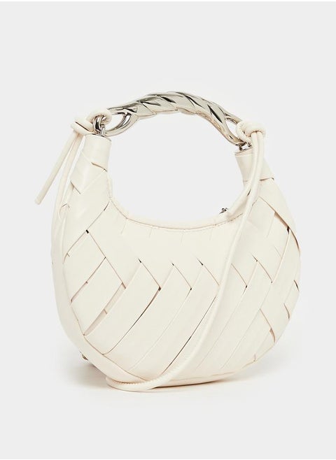 Braided Handbag with Metallic Handle