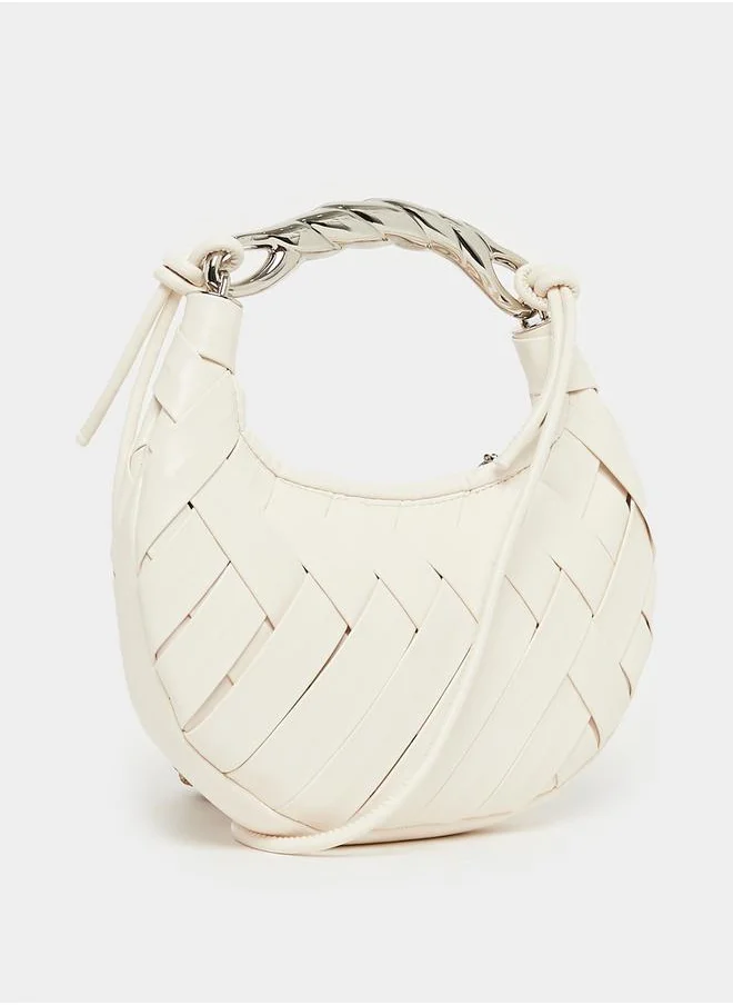 Styli Braided Handbag with Metallic Handle