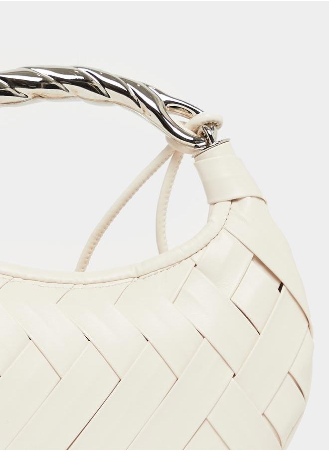 Braided Handbag with Metallic Handle