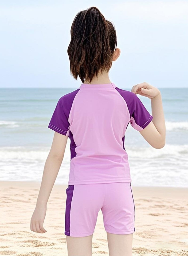 Girls Rash Guard Swimsuit UPF 50+ Swim Bathing Suit 4 Piece Sun Protection Swimwear Set