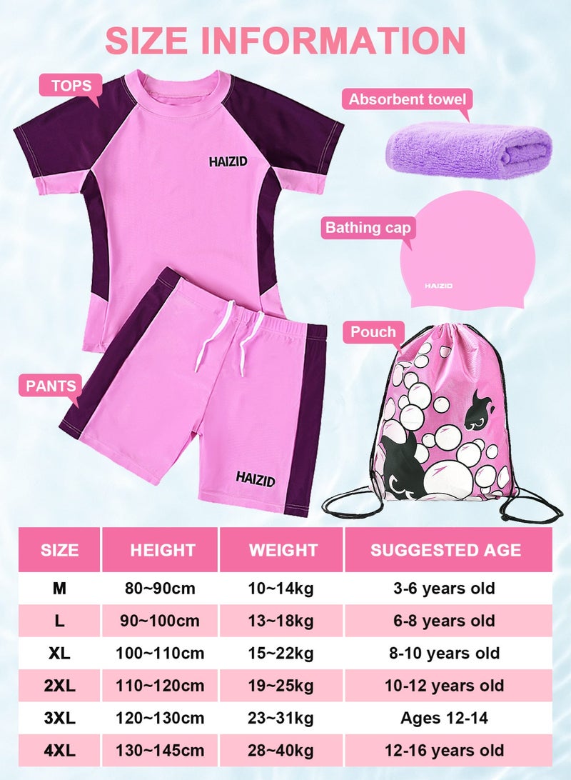 Girls Rash Guard Swimsuit UPF 50+ Swim Bathing Suit 4 Piece Sun Protection Swimwear Set
