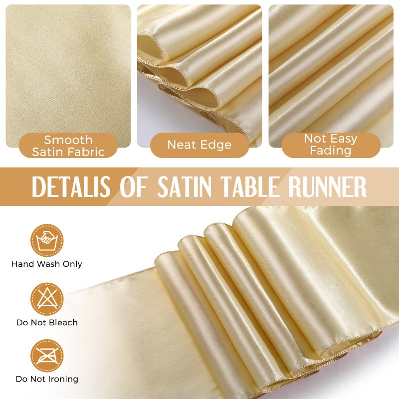 Tudomro 12 Pieces White and Gold Disposable Plastic Tablecloths and Satin Table Runner Set 54x108 Inch Tablecloth 12x108 Inch Table Runners for New Year Wedding Birthday Baby Shower Graduation - Image 4