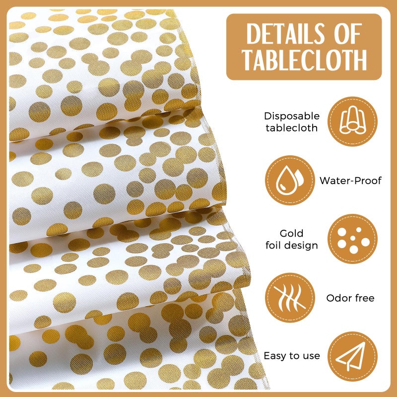 Tudomro 12 Pieces White and Gold Disposable Plastic Tablecloths and Satin Table Runner Set 54x108 Inch Tablecloth 12x108 Inch Table Runners for New Year Wedding Birthday Baby Shower Graduation - Image 3
