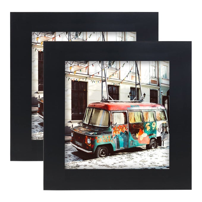 PICTURE FRAMES 5X5 BLACK NATURE SOLID WOOD 2 PACK FOR WALL MOUNT AND TABLETOP DISPLAY