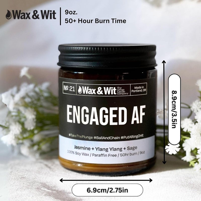 WAX & WIT Scented Soy Candle for Home - Jasmine, Ylang Ylang, Sage - Funny Wedding Gifts, Engagement Gifts for Women, Bridal Shower Gifts, Bride to Be Gifts for Her - (1) 9oz Candle (Engaged AF) - Image 3