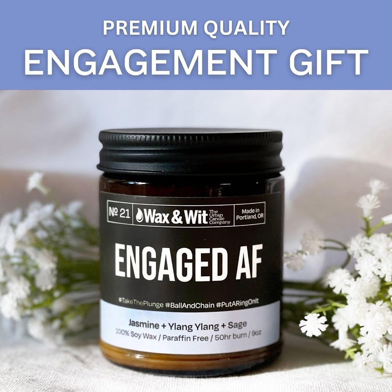 WAX & WIT Scented Soy Candle for Home - Jasmine, Ylang Ylang, Sage - Funny Wedding Gifts, Engagement Gifts for Women, Bridal Shower Gifts, Bride to Be Gifts for Her - (1) 9oz Candle (Engaged AF) - Image 2