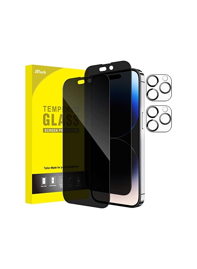 جي تيك واقي شاشة بتغطية كاملة للخصوصية من JETech لهاتف iPhone 14 Pro Max مقاس 6.7 بوصات مع واقي عدسة الكاميرا، طبقة زجاجية مقواة مضادة للتجسس، عبوتان لكل منهما - Image 1