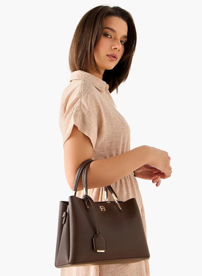 Flora Bella By Shoexpress Solid Tote Bag with Detachable Strap and Zip Closure