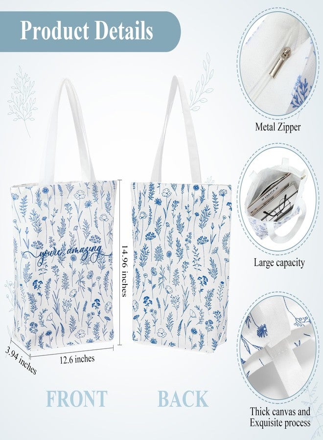 Singhoow 14 Pcs Inspirational Journal Kit for Women Aesthetic A6 Leather Journal Notebook Glass Cup Canvas Tote Bag Motivational Pens Stationery Set for Social Worker Employee Teachers(Blue) - Image 4