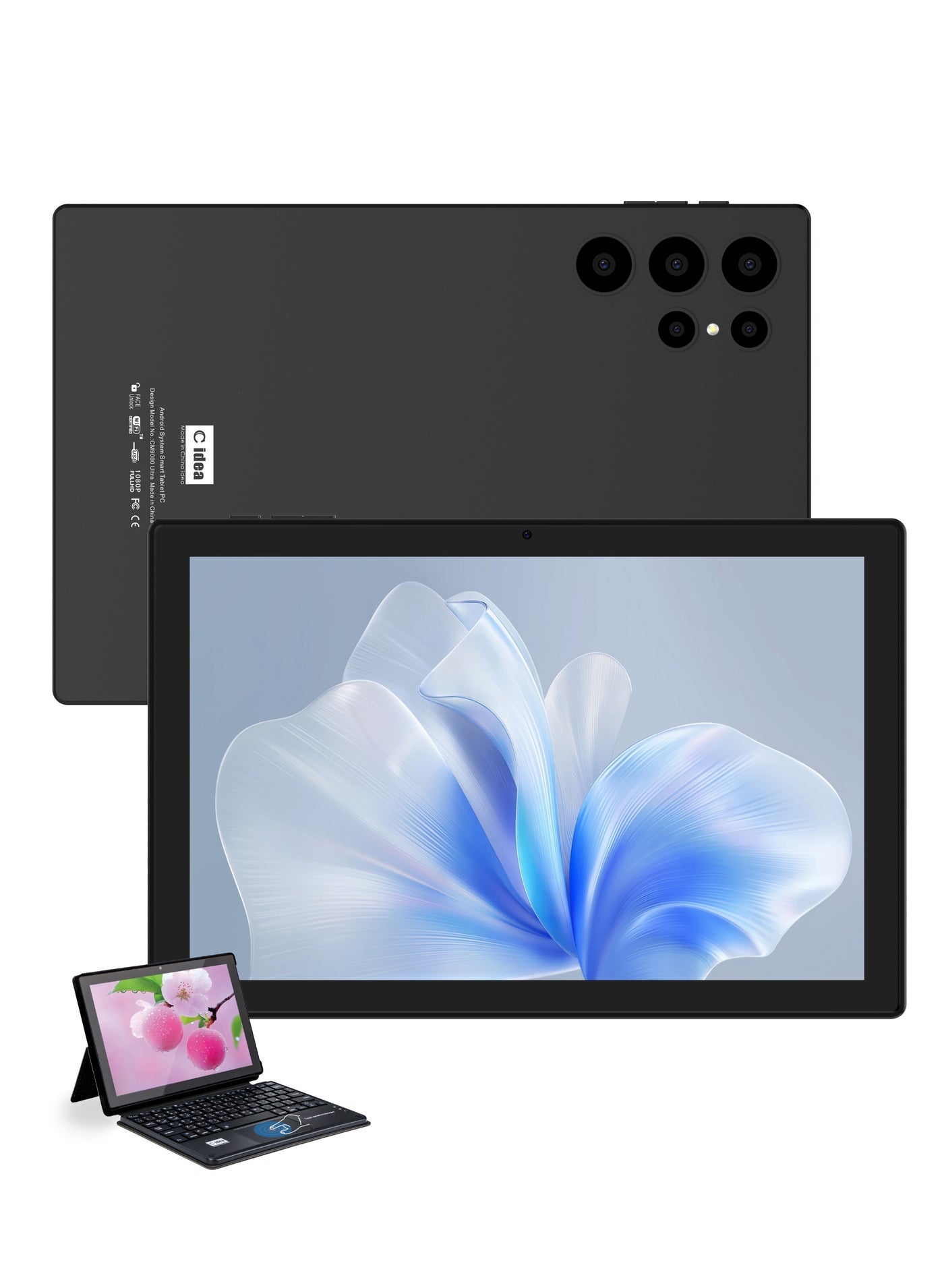 CM9000 Ultra 10-Inch Incell Smart Tablet with Touch-Sensitive Keyboard 8GB RAM 1TB ROM Dual Camera Single SIM 5G LTE Wi-Fi GPS Android 15 Tablet For Students – Black