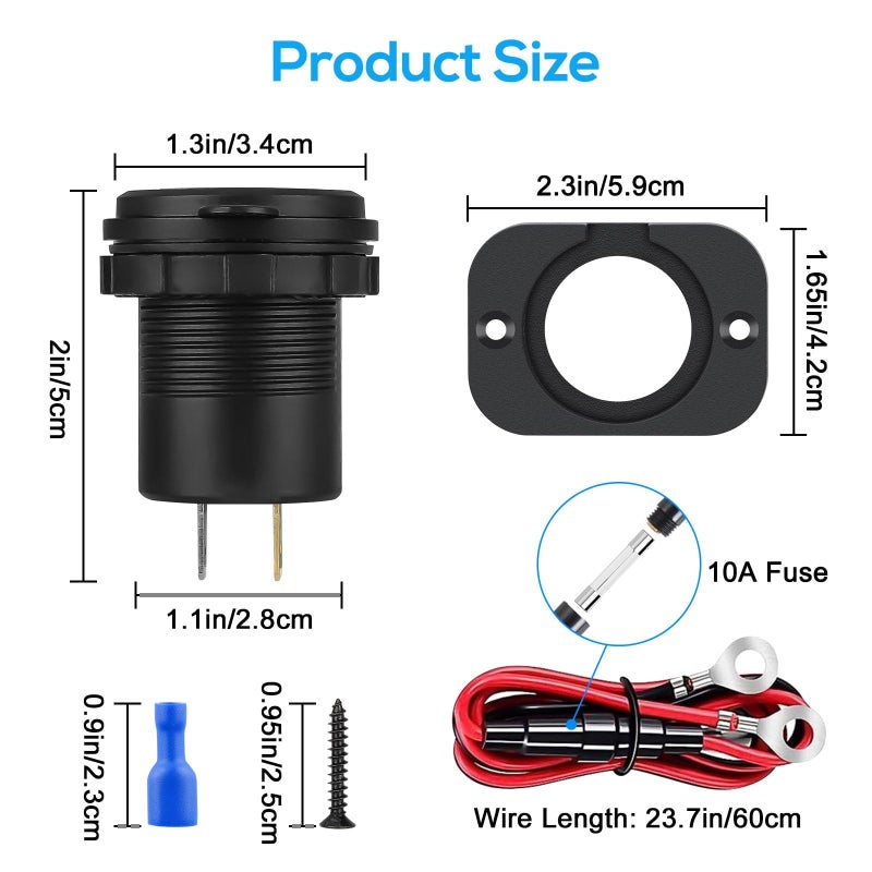 لينك ستايل Linkstyle 2PCS Car USB Outlet, 18W QC3.0 & 30W PD3.0 Ports Car Charger Socket with ON OFF Switch for 12V/24V Car Boat Marine - Image 5