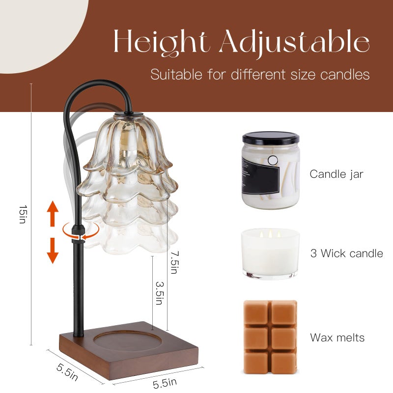 Candeldo Candle Warmer Lamp with Timer: Flower Black Candle Lamps Height Adjustable Vintage Home Bedroom Decor Mom Birthday Gift for Women - Image 2