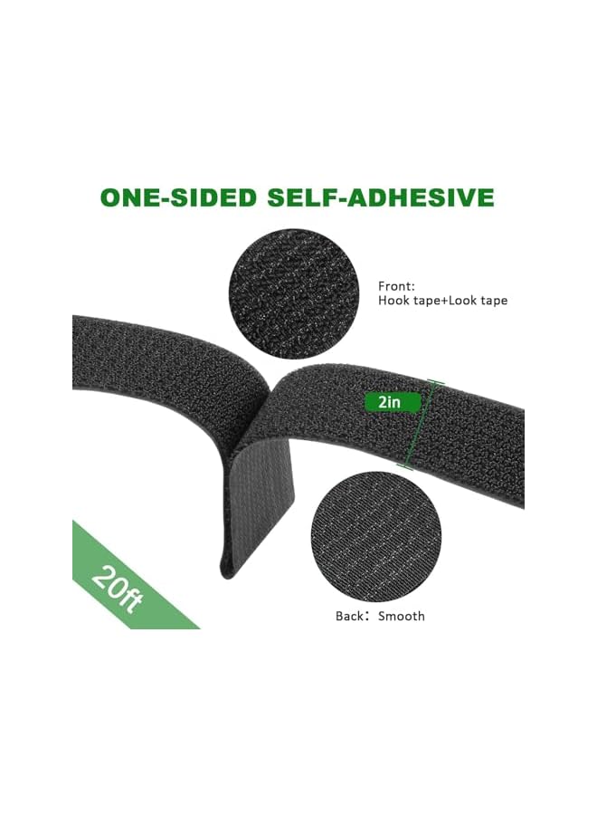 Green Tiger Adjustable Cable Straps, Velcro Cable Ties, 2''*16.4ft Hook and Loop Straps with 20 Buckles, Free Cut Self Securing Strap, Reusable Nylon Securing Cord Ties for Cable Organiser Storage - Image 2