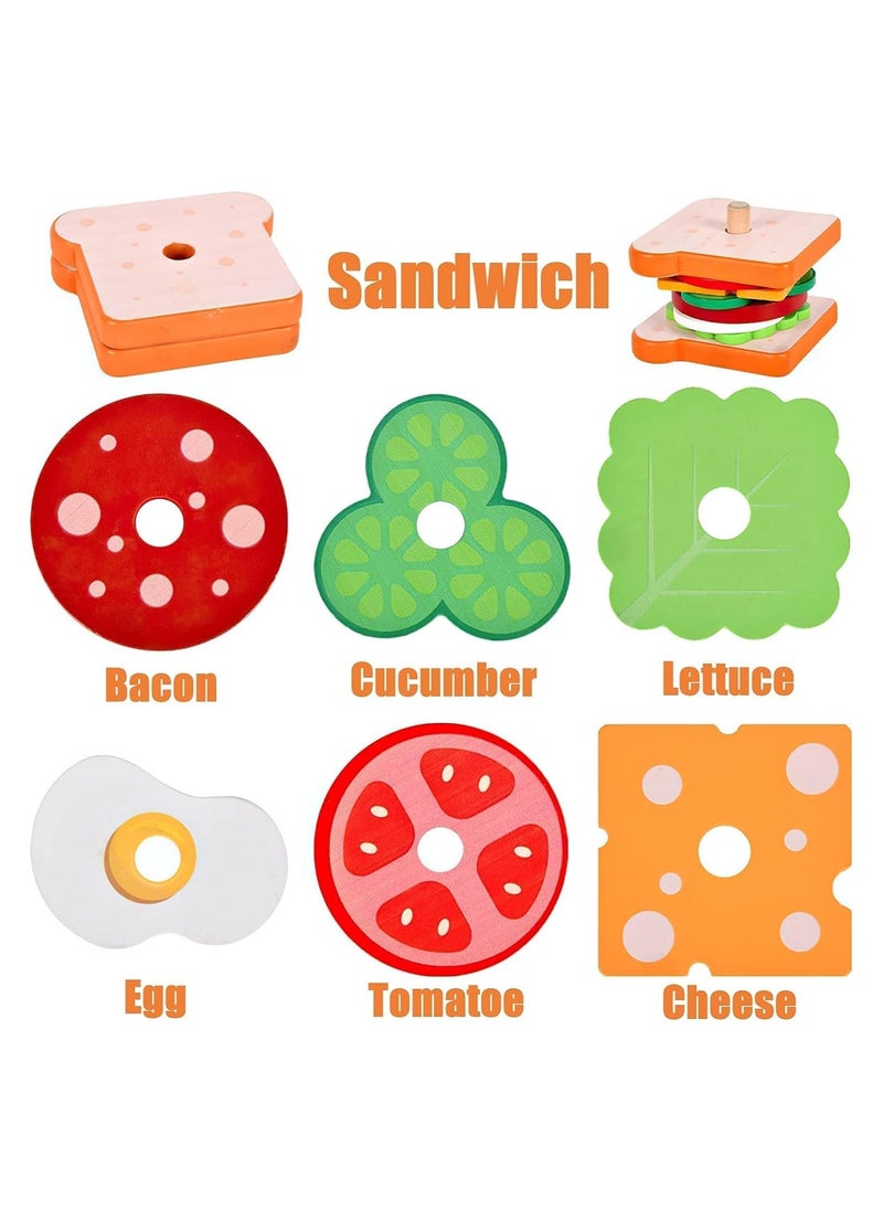 Montessori Burger Stacking Toy Wooden Sandwich Burger Toy Food Toy with Order Card Preschool Educational Toy Fine Motor Toy Toddler Building Blocks  - Image 4