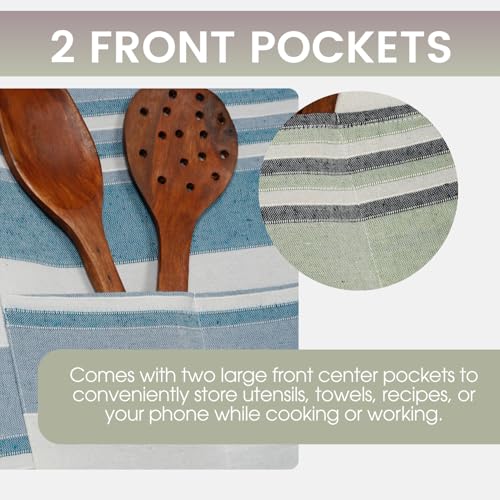 Värde 2 Pcs Unisex Cooking Aprons | Spillproof Layer | Striped Design with 2 Front Pockets & Free Size Neck Strap | Durable,Oil & Stain Resistant | Chef Apron for Cooking (Coriander &Lavender Mist) - Image 4