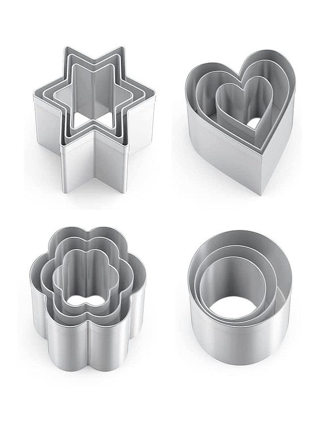 AASHRIT Cookie Cutters Shapes Baking Set, 12PCS Flower Round Heart Star Shape Biscuit Stainless Steel Metal Molds Cutters for Kitchen Baking Halloween Christmas Small Cookie Cutters - Image 1