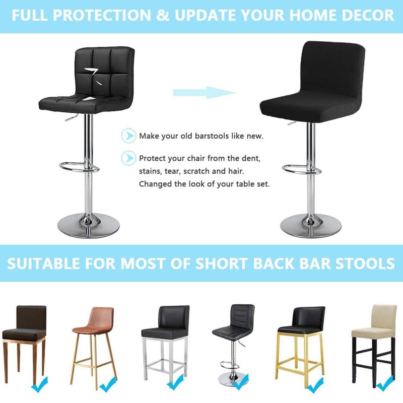 Set of 4 Jacquard Waterproof Backrest Bar Stool Covers for Dining Room, Square Swivel Chair Slipcovers for Mid-Low Height Bar Chair  Black - Image 4
