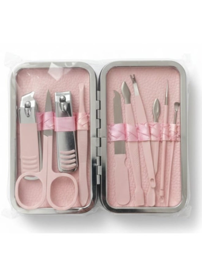 10-Piece Nail Clippers Manicure And Pedicure Set Silver&Pink
