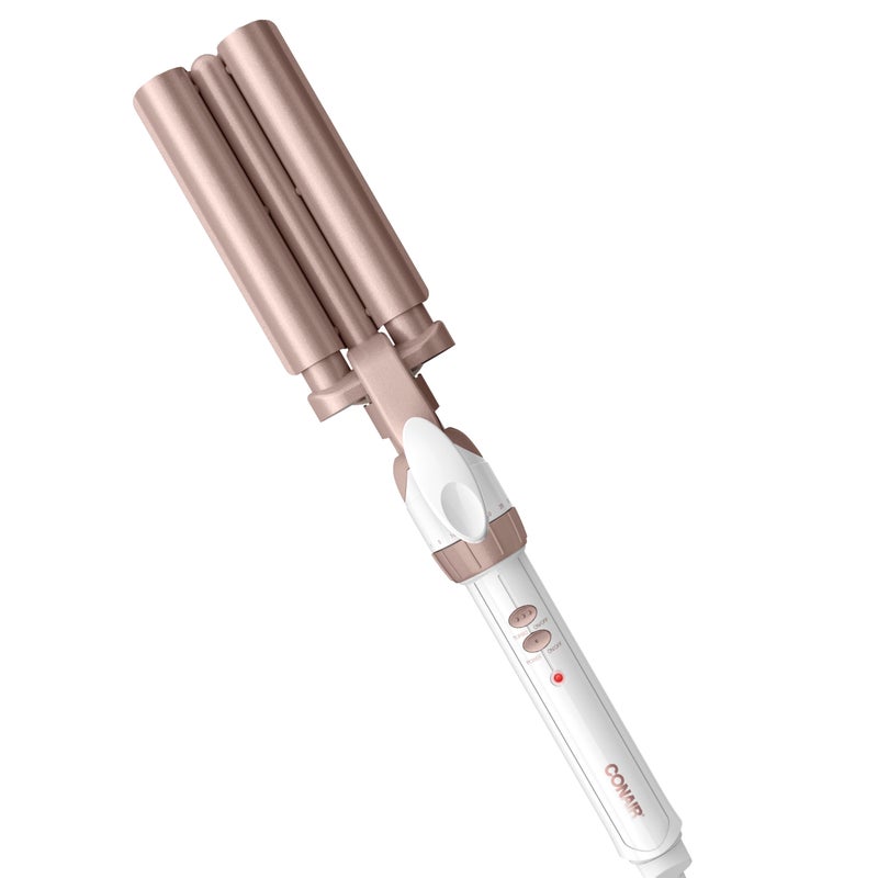 Conair Double Ceramic 3 Barrel Curling Iron, Triple Barrel Waver Hair Tool Creates Deep, Continuous Waves, Hair Curler for All Hair Lengths, White/Rose Gold - Image 1