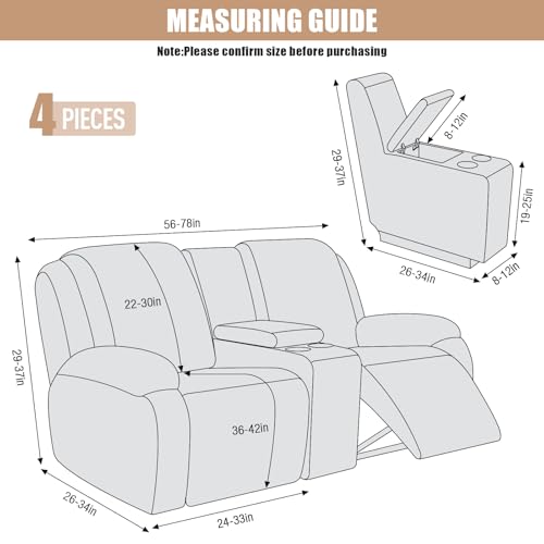VANSOFY Recliner Loveseat Cover with Middle Console Stretch Reclining Sofa Slipcover for 2 Seat Jacquard Reclining Couch Sofa Covers Furniture Protector with Elastic Straps Bottom (Dark Gray) - Image 2